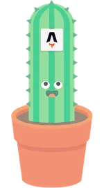 A cartoon cactus looking at the 'Astro.build' logo